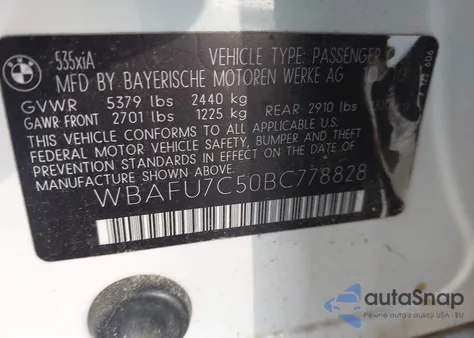 2011 BMW 535I xDrive from USA, damaged, VIN WBAFU7C50BC778828